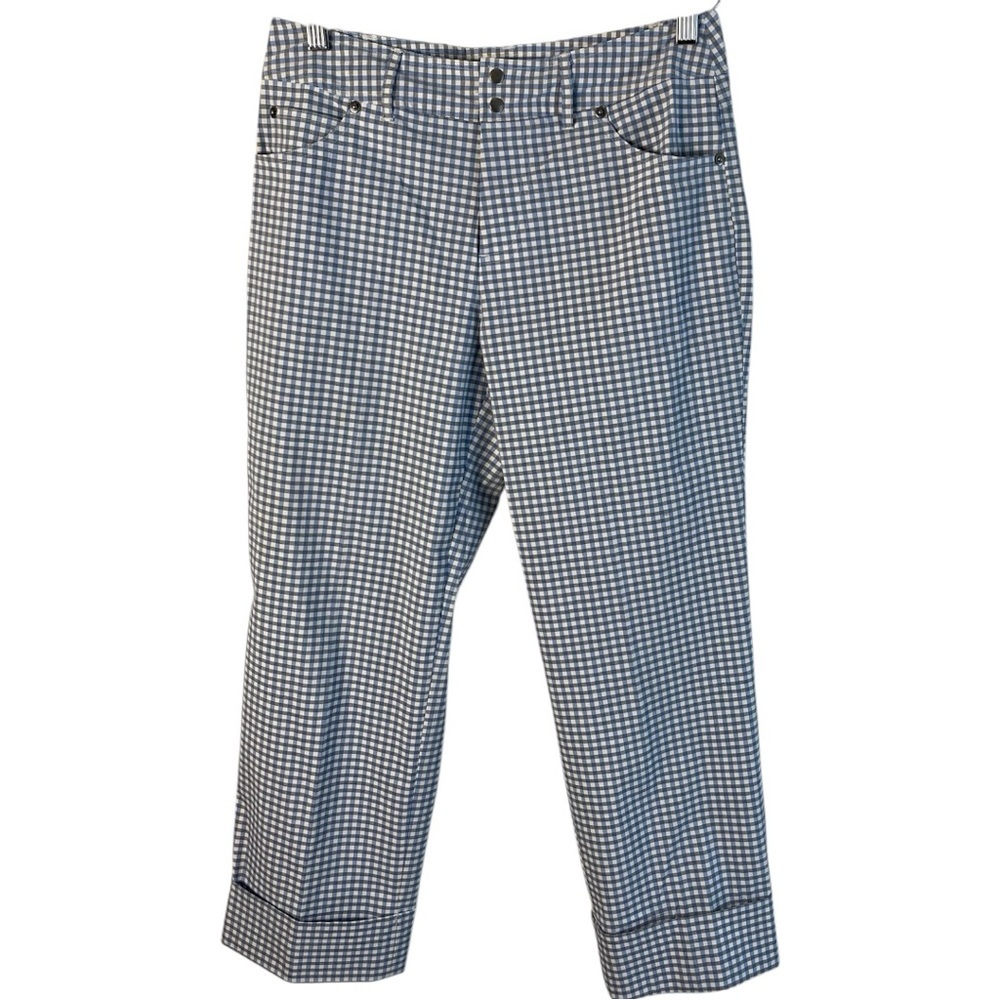 Anthropologie Sitwell Capri Checkered Pants Mid Rise Stretchy Straight Leg Sz 4 - Picture 1 of 10
